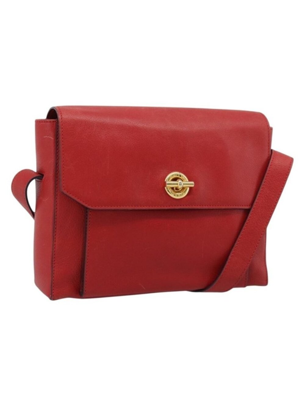 Authentic CELINE Shoulder Bag Leather Red Gold